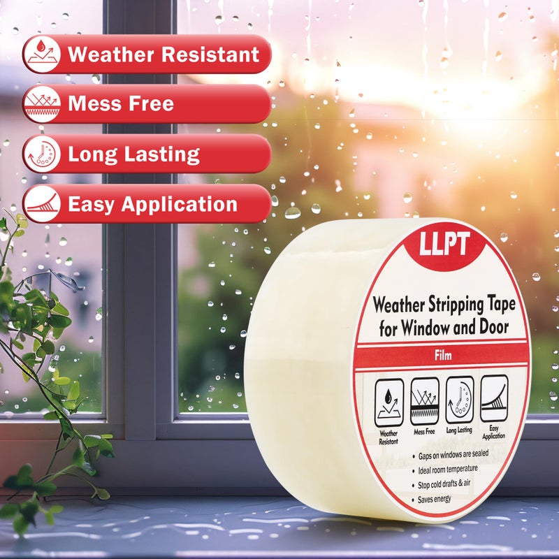 LLPT Transparent Weather Stripping Tape 2    x 108 Ft for Window and Door Ultra High Performance Weather Resistant Tape for Window Draft Insulation No Mess (WWT208) - Image 2